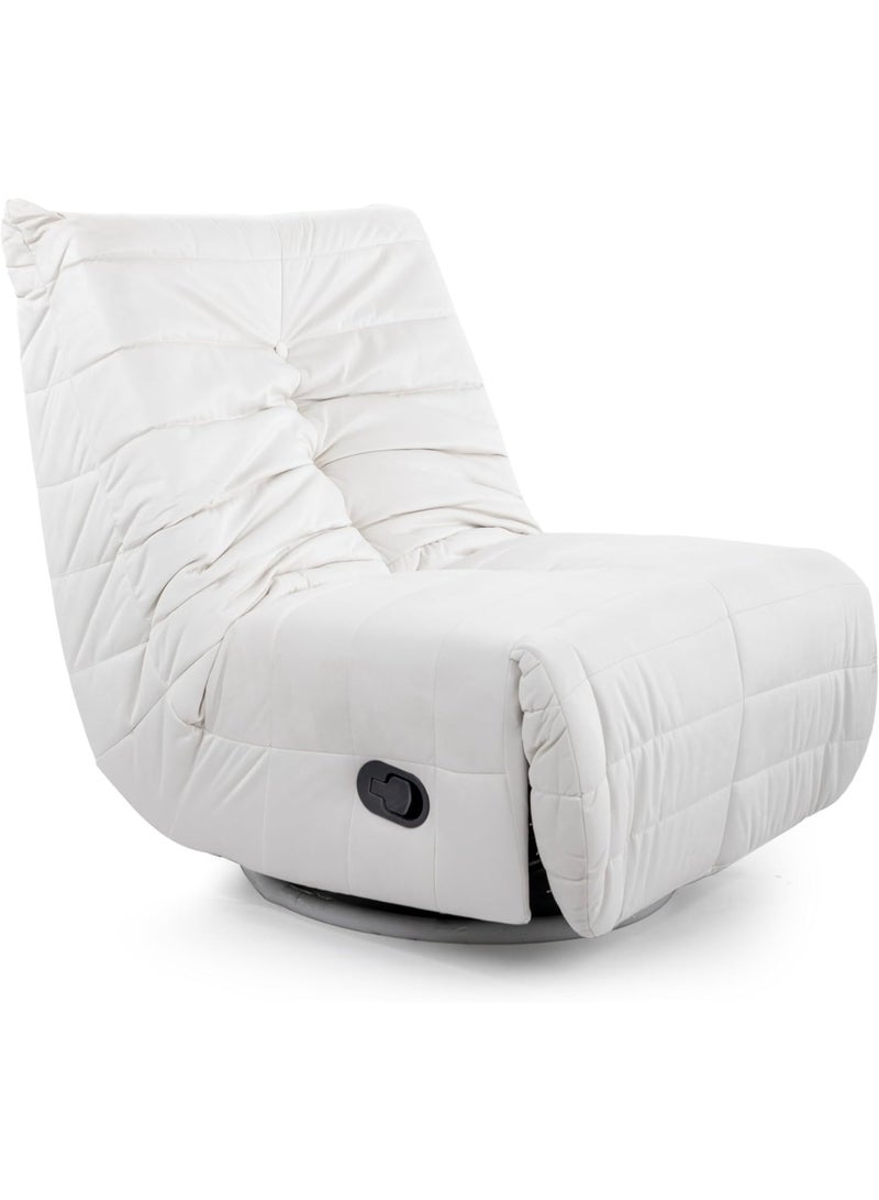 Multi Home Furniture Recliner Chair – Lazy Sofa Chair with Manual, Side Pocket, 360° Swivel Rocking Motion Armchair, Velvet Fabric Recliner Sofa Single Sofa Chair for Living Room (White) - Image 1
